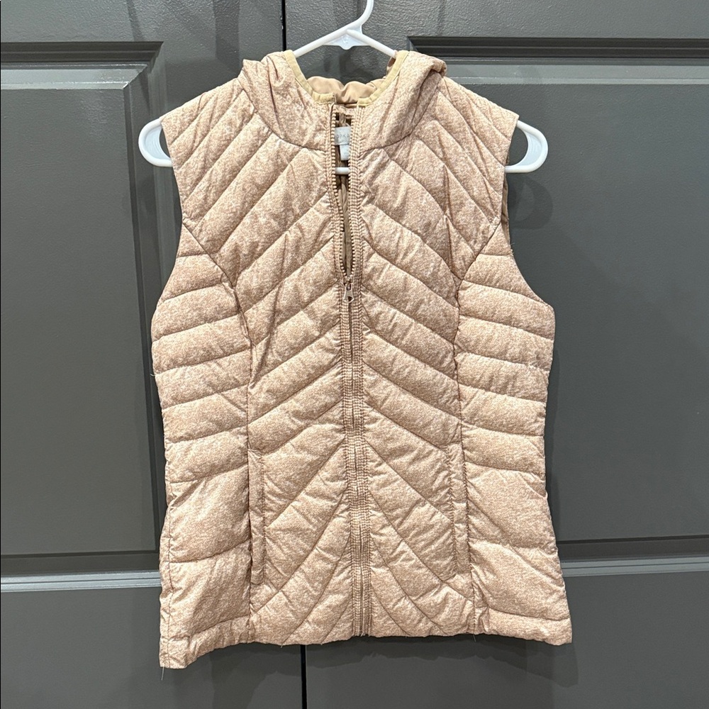 NY & Co. Tan Quilted Hooded Puffer Vest - Women